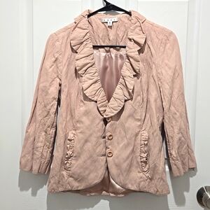 CAbi light peach three-quarters sleeve, front pockets, button down, blazer size6